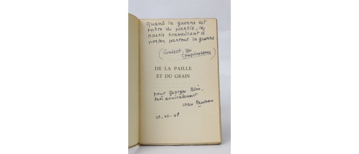 PAULHAN De La Paille Et Du Grain Autographe Edition Originale