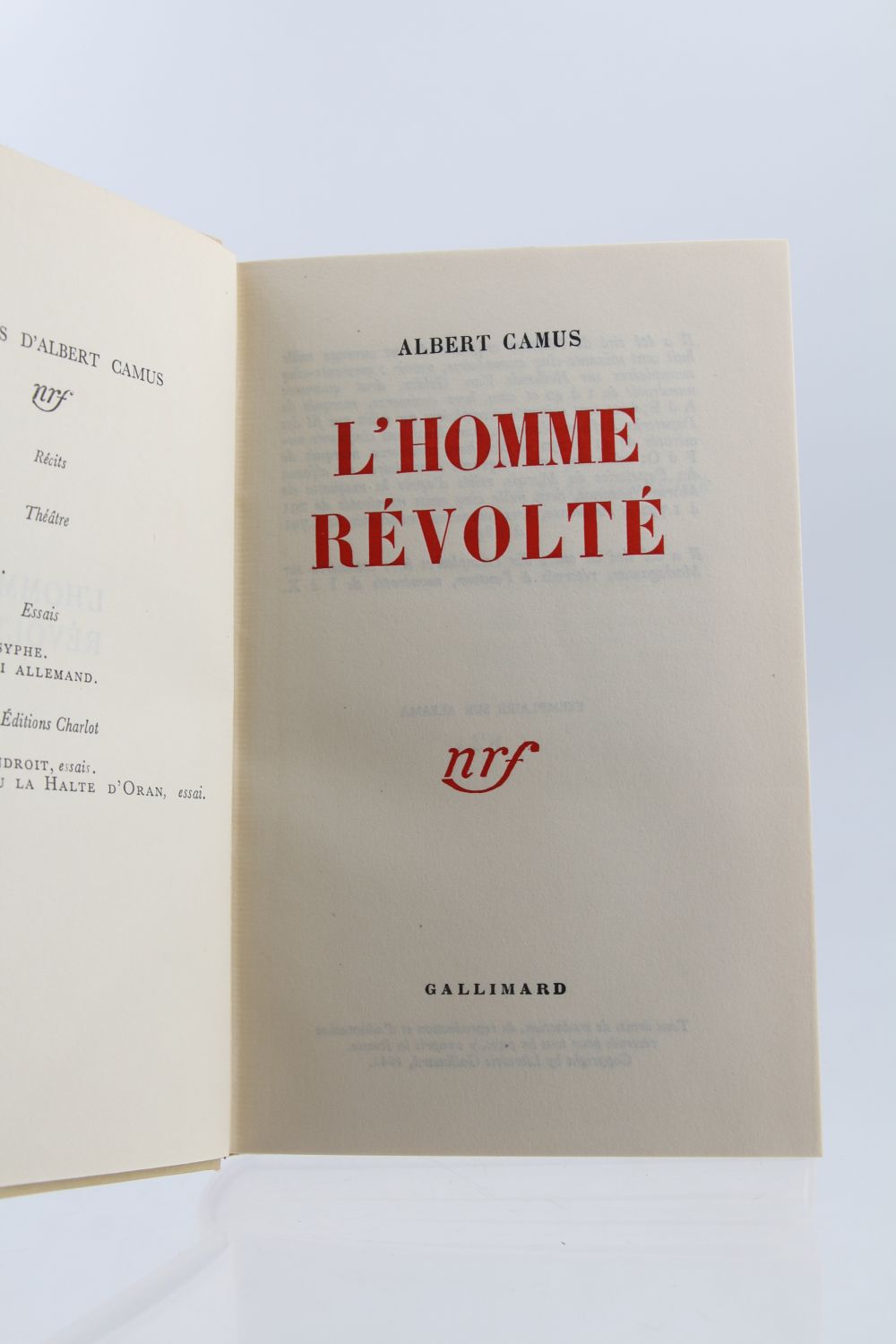 Camus L Homme R Volt First Edition Edition Originale