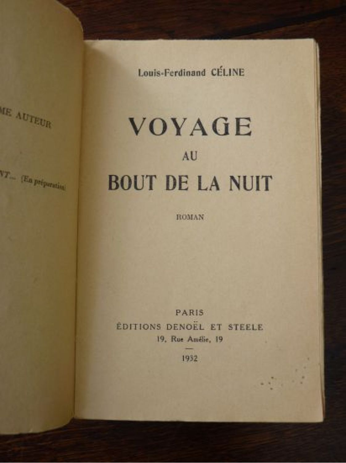 Celine Voyage Au Bout De La Nuit First Edition Edition 