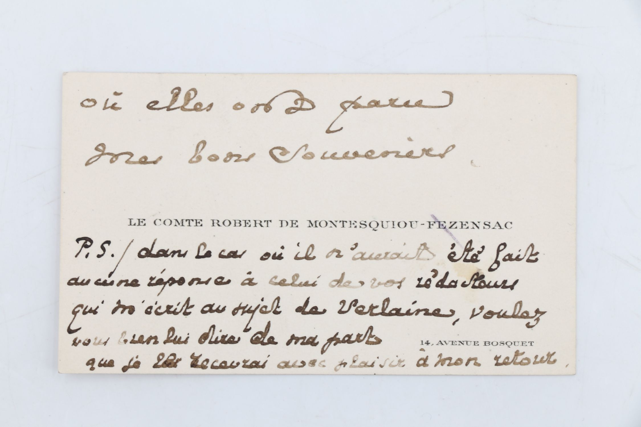 MONTESQUIOU Carte de visite autographe signée adressée à Henri