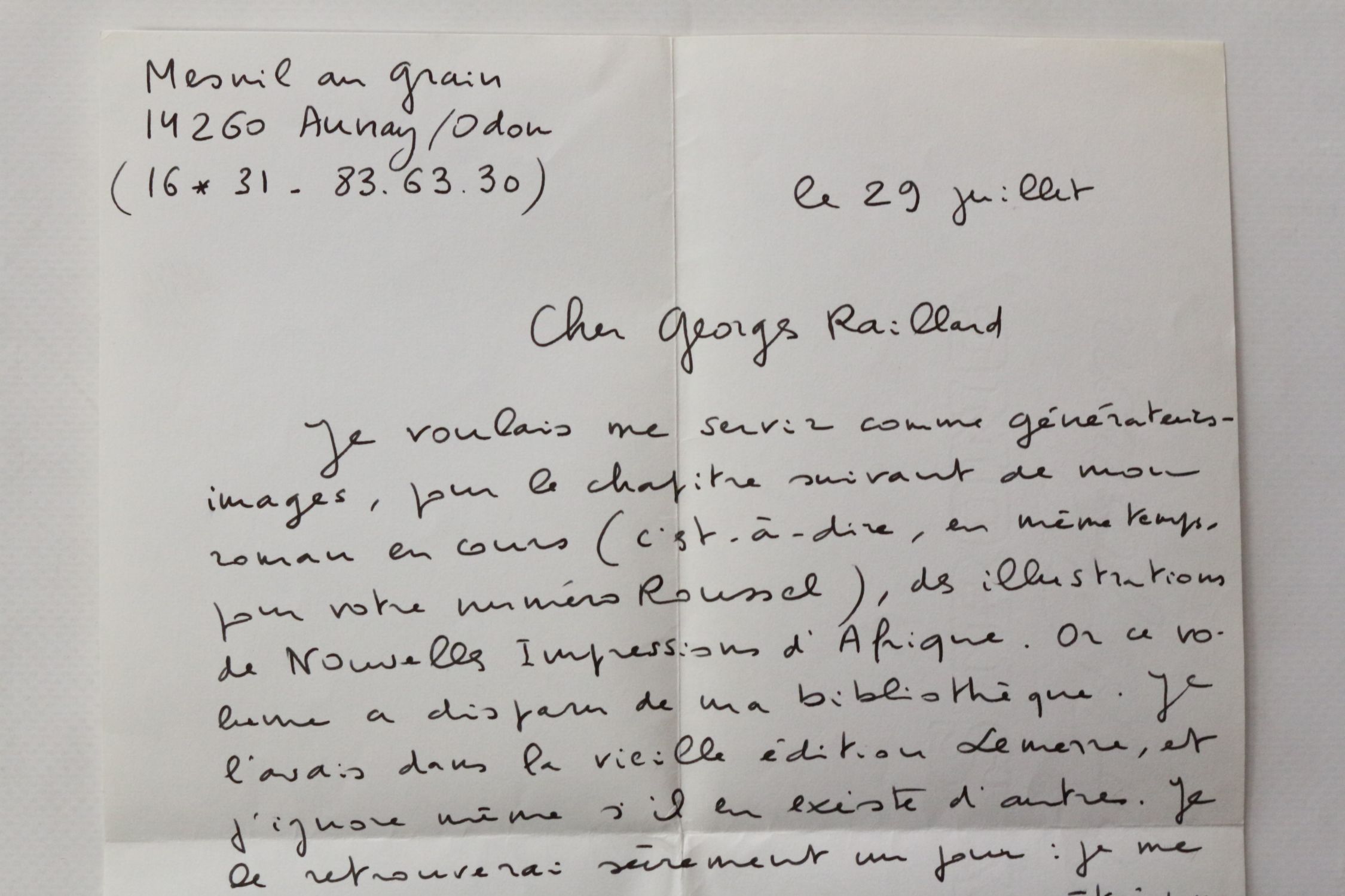 Robbe Grillet Lettre Autographe Sign E Son Ami Georges Raillard