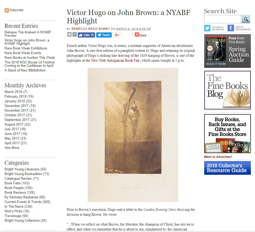 Victor Hugo on John Brown: NYABF Highlight