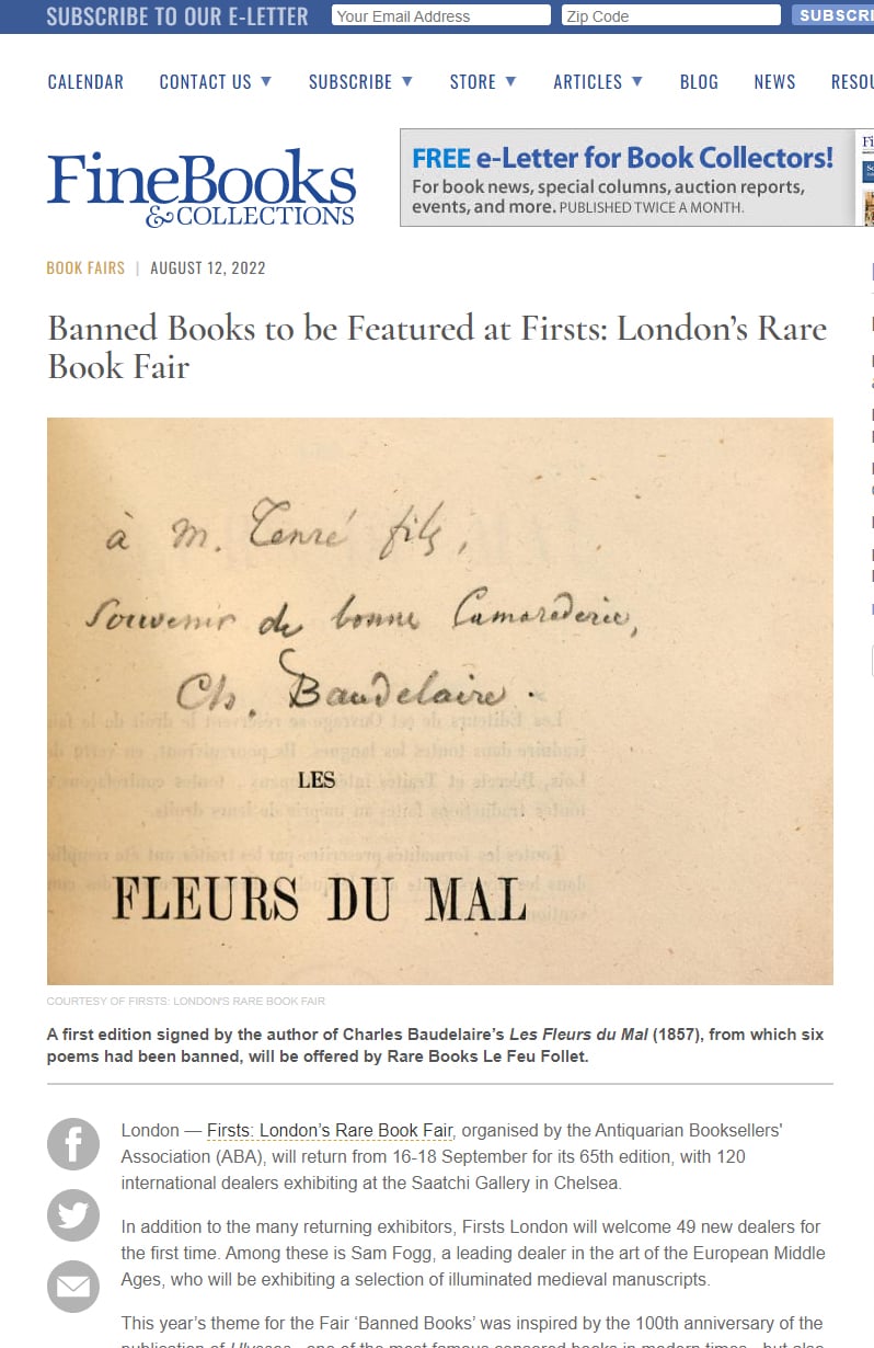 Banned Books to be Featured at Firsts: London’s Rare Book Fair 2022