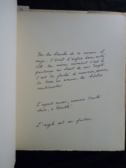 René CHAR • La bibliothèque est en feu • Autographe • 1956