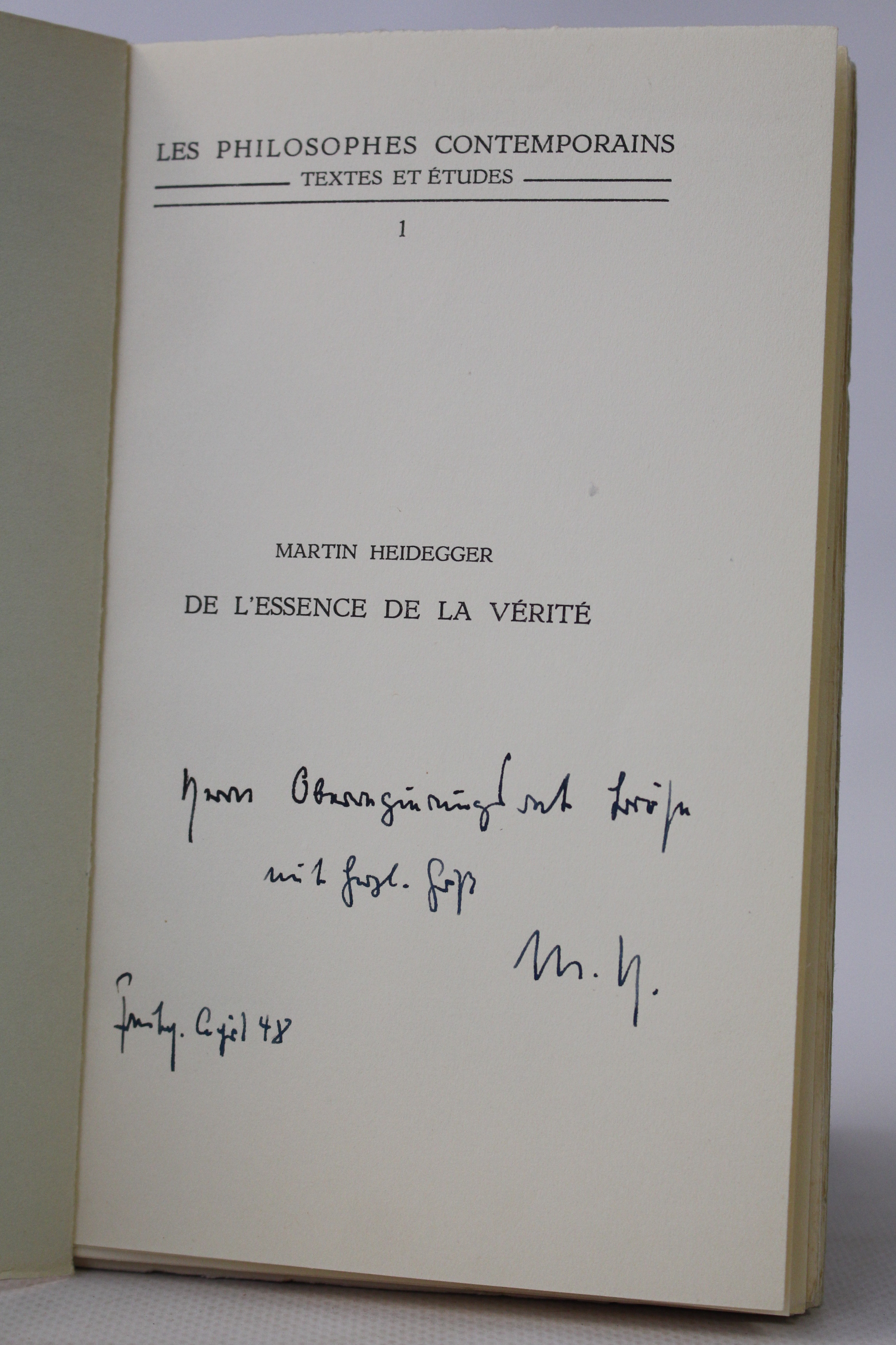 Martin HEIDEGGER • De l'essence de la vérité • Autograph • 1948