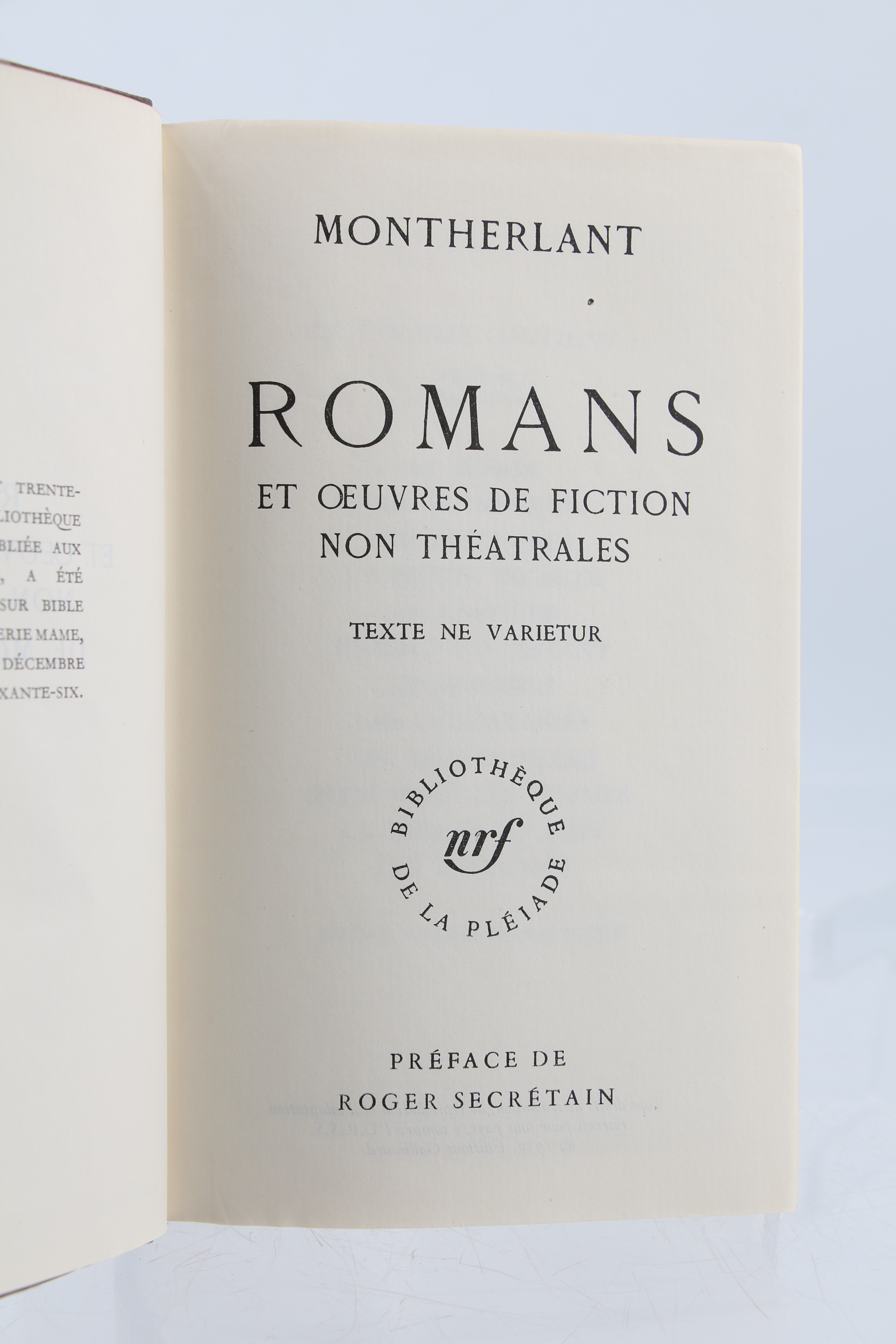 Montherlant Romans 洋書 ガリマール社 ハードカバー Henry de MONTHERLANT • Romans I & II - Complet en 2 volumes • 1959