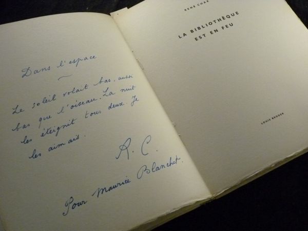 René CHAR • La bibliothèque est en feu • Autographe • 1956