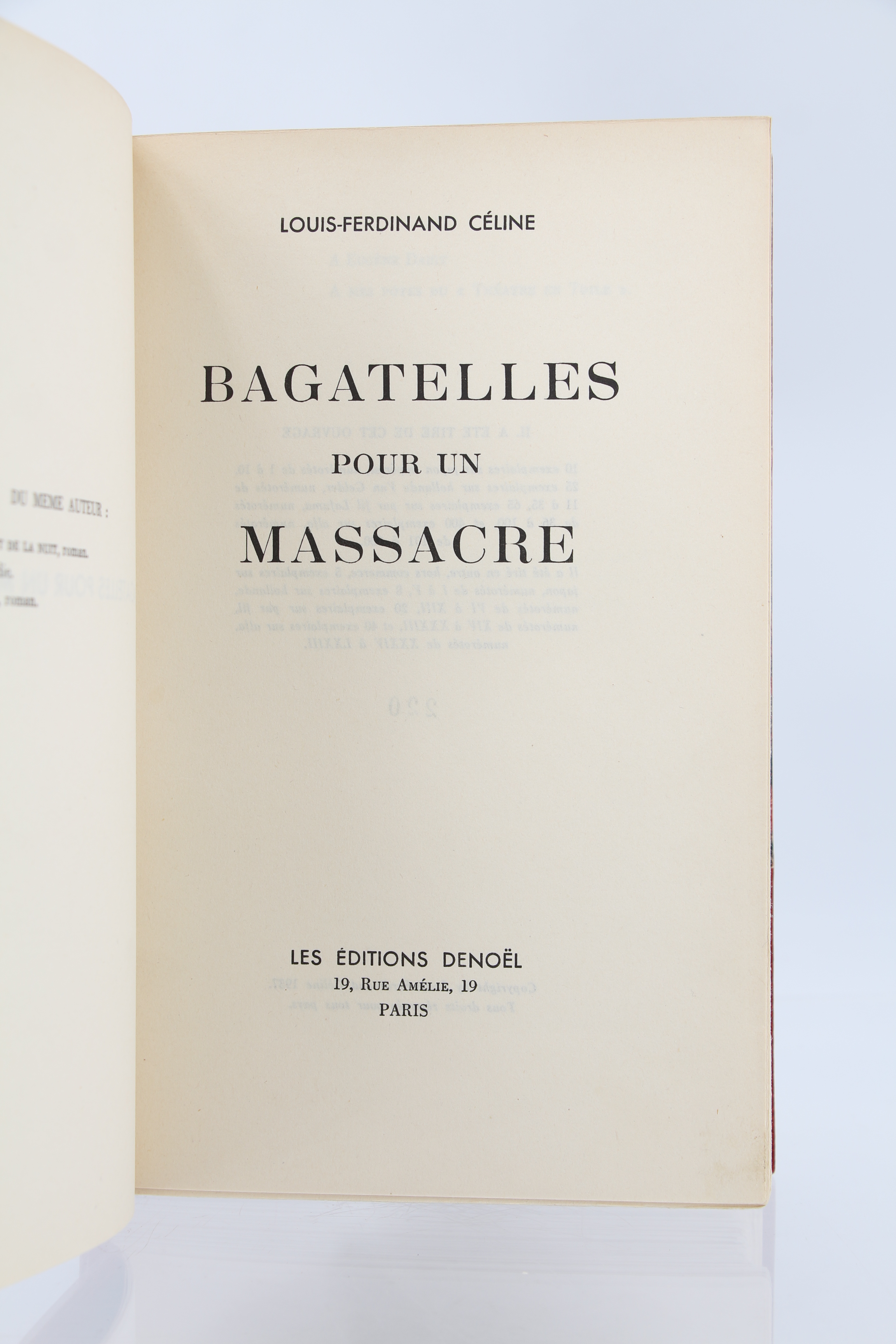 BAGATELLES POUR UN MASSACRE セリーヌ Louis-Ferdinand CELINE • Bagatelles pour un massacre • 1937