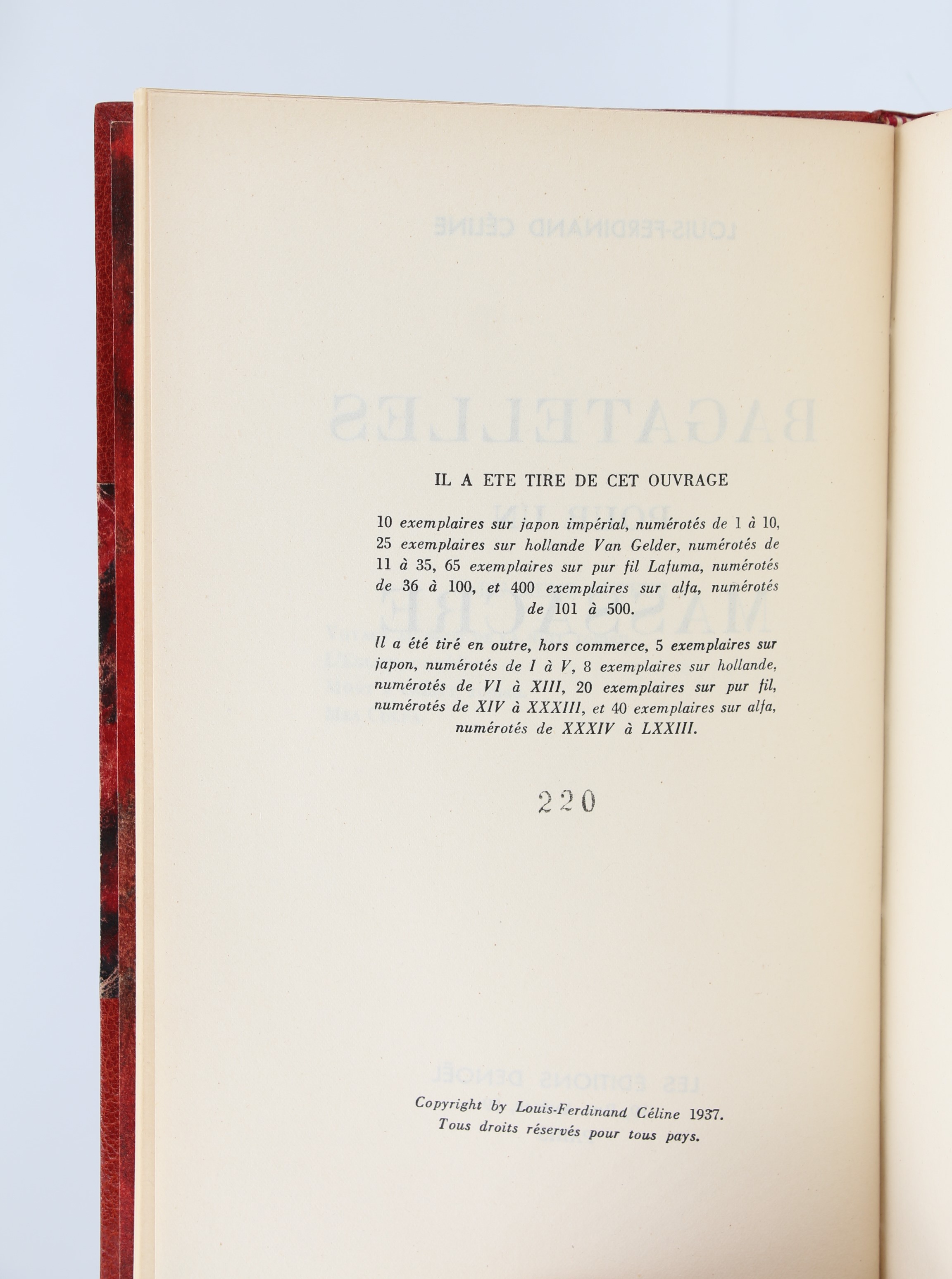 BAGATELLES POUR UN MASSACRE セリーヌ Louis-Ferdinand CELINE • Bagatelles pour un massacre • 1937