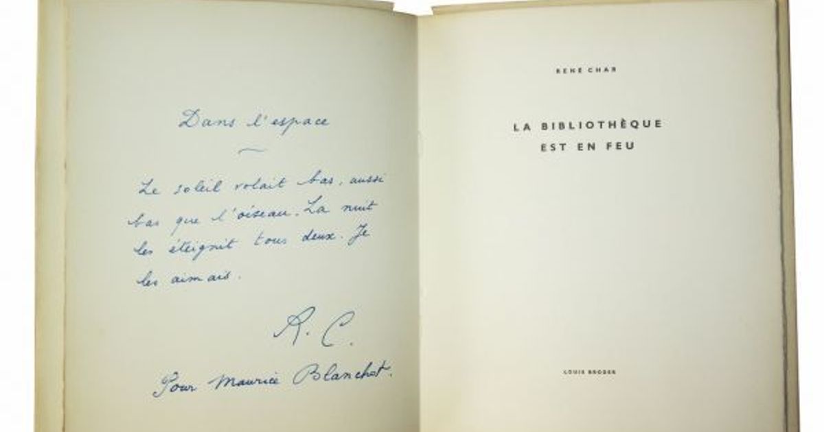 René CHAR • La bibliothèque est en feu • Autographe • 1956
