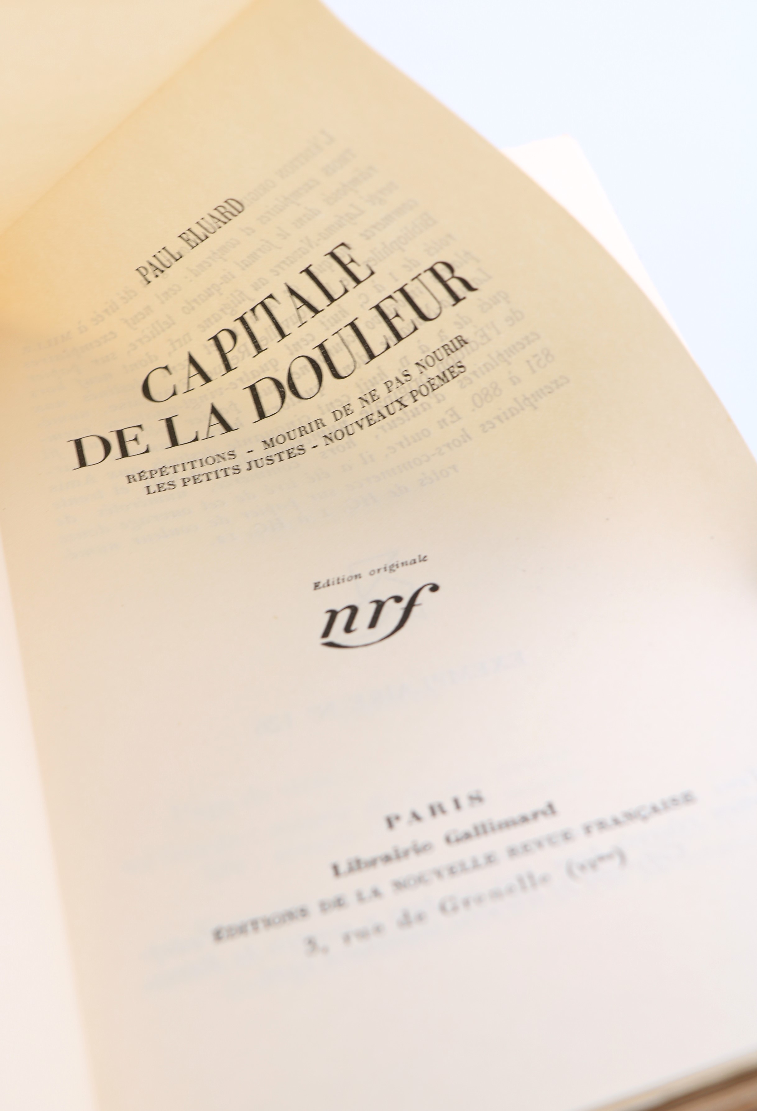 Paul ÉLUARD • Capitale de la douleur • 1926 – Edition-Originale