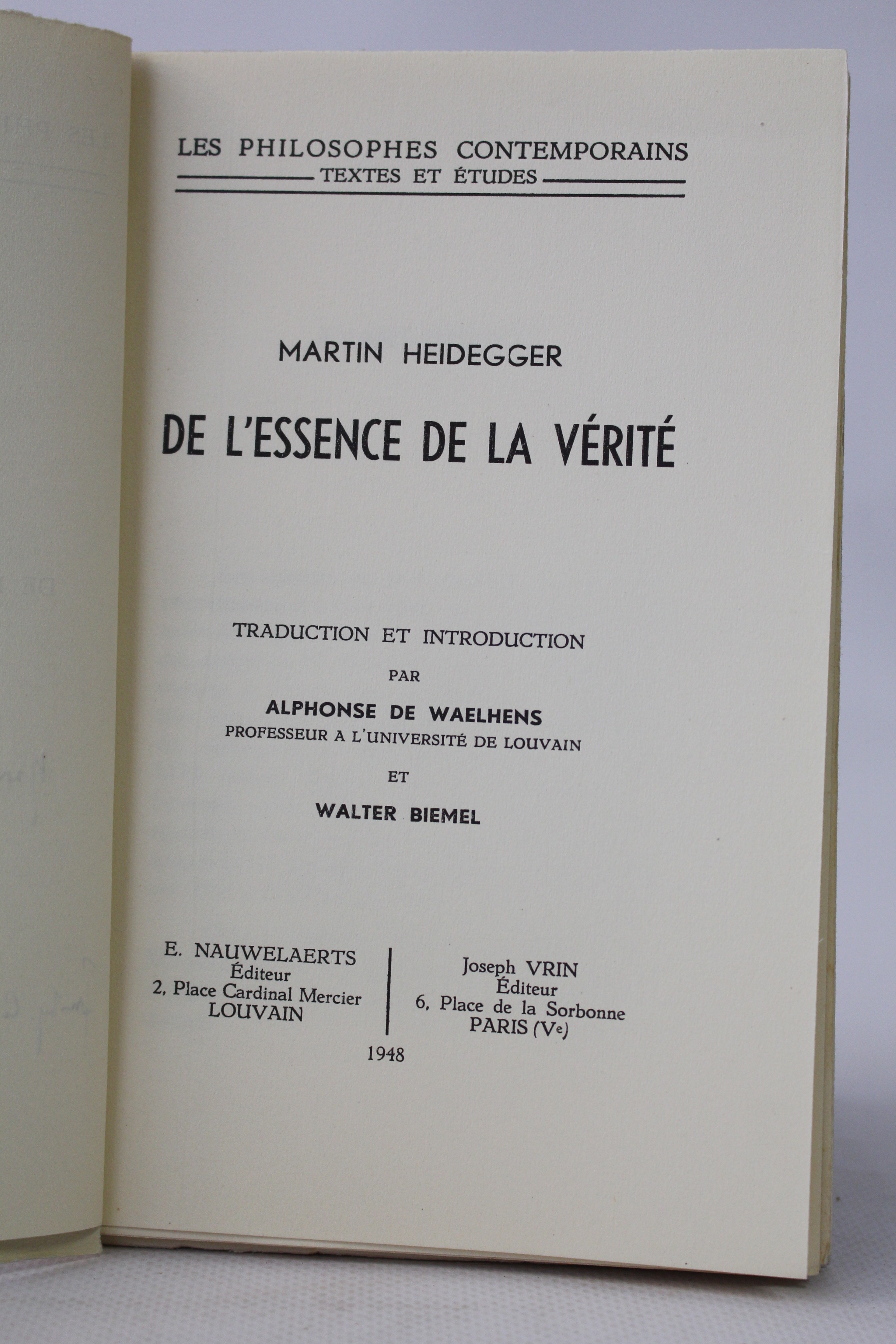 DE L'ESSENCE DE LA VÉRITÉ ハイデッガー Martin HEIDEGGER • De l'essence de la vérité • Autograph • 1948