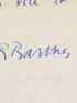 BARTHES : Lettre autographe signée de Roland Barthes à René Wintzen - Signiert, Erste Ausgabe - Edition-Originale.com