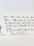 BOCUSE : Billet autographe de Paul Bocuse adressé à son amie Jani Brun sur un carton publicitaire de son restaurant à Collonges-au-Mont-d'Or le 3 Mars 1987 - Autographe, Edition Originale - Edition-Originale.com