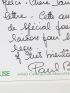 BOCUSE : Billet autographe de Paul Bocuse adressé à son amie Jani Brun sur un carton publicitaire de son restaurant à Collonges-au-Mont-d'Or le 3 Mars 1987 - Signed book, First edition - Edition-Originale.com