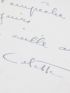 COLETTE : Lettre autographe adressée à son ami Jean-Joseph Renaud le félicitant pour son dernier ouvrage : 