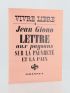 GIONO : Lettre aux Paysans sur la Pauvreté et la Paix - First edition - Edition-Originale.com