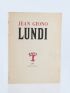 GIONO : Lundi - Autographe, Edition Originale - Edition-Originale.com