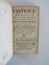 LAUNAY : Critique abrégée sur un livre nouveau ayant pour titre, Dictionnaire universelle de la France ancienne et moderne, et de la Nouvelle France - Prima edizione - Edition-Originale.com