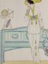 Costumes parisiens. Robe de crêpe de Chine. Sac et ceinture brodés de perles (pl.79, Journal des Dames et des Modes, 1913 n°36) - Prima edizione - Edition-Originale.com