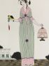 Costumes parisiens. Robe de linon rayé, bordée de linon rose. Fichu aussi de linon rose (pl.108, Journal des Dames et des Modes, 1913 n°48) - Edition Originale - Edition-Originale.com