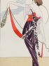 Costumes parisiens. Robe de satin violet à ceinture pourpre et ornée d'un grand ruban broché de fleurs de velours (pl.106, Journal des Dames et des Modes, 1913 n°47) - First edition - Edition-Originale.com