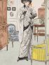 Costumes parisiens. Tailleur de velours blanc frappé garni de loutre et de passementerie (pl.28, Journal des Dames et des Modes, 1912 n°15) - Prima edizione - Edition-Originale.com