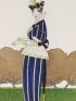 Costumes parisiens. Robe de satin pékiné à volants de nansouk (pl.138, Journal des Dames et des Modes, 1914 n°61) - First edition - Edition-Originale.com