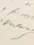 VERLAINE : Reçu autographe daté et signé confirmant un paiement de Léon Vanier son éditeur - Autographe, Edition Originale - Edition-Originale.com