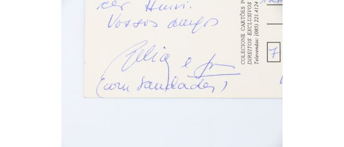 AMADO : Carte postale autographe datée et signée de Jorge Amado adressée à Alice Raillard, traductrice de ses ouvrages en français - Libro autografato, Prima edizione - Edition-Originale.com