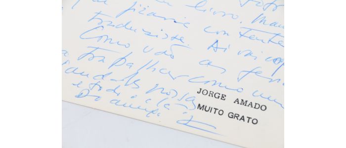 AMADO : Lettre autographe, sur bristol, signée et datée de Jorge Amado à son amie Alice Raillard, traductrice de ses ouvrages en français - Autographe, Edition Originale - Edition-Originale.com
