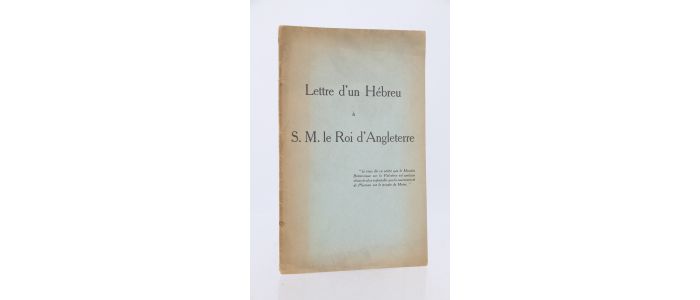 ANONYME : Lettre d'un Hébreu à S.M. le roi d'Angleterre - Prima edizione - Edition-Originale.com