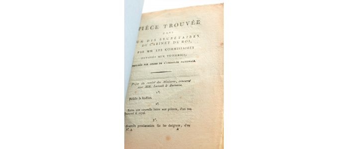 ANONYME : Pièce trouvée dans un des secrétaires du cabinet du Roi, par MM. les Commissaires envoyés aux Tuileries - First edition - Edition-Originale.com