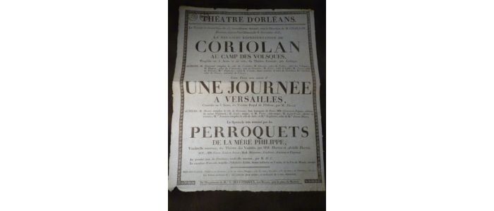 Théâtre d'Orléans. Coriolan au camp des Volsques, suivi d'Une journée à Versailles, et des Perroquets de la Mère Philippe - Erste Ausgabe - Edition-Originale.com