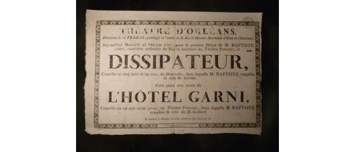 Théâtre d'Orléans. Dissipateur, suivi de L'Hôtel garni - Edition Originale - Edition-Originale.com