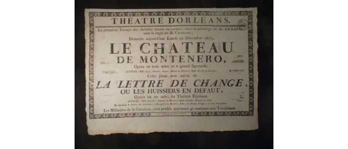 Théâtre d'Orléans. Le Château de Montenero, suivi de La Lettre de change, ou les huissiers en défaut - Prima edizione - Edition-Originale.com