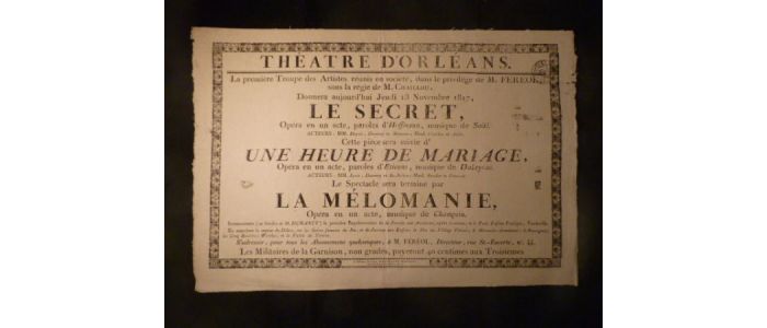 Théâtre d'Orléans. Le Secret, suivi d'Une heure de mariage, et terminé par La Mélomanie - First edition - Edition-Originale.com