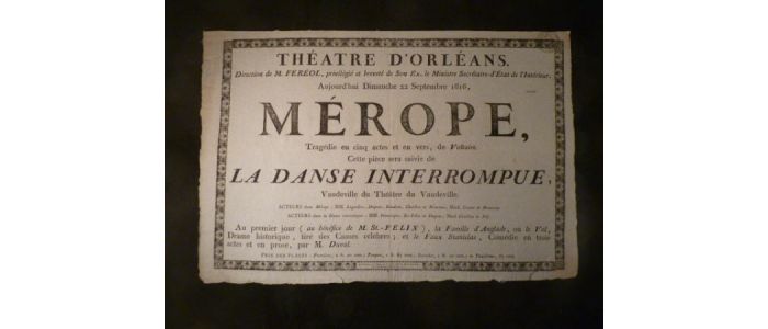 Théâtre d'Orléans. Mérope, suivi de La Danse interrompue - Prima edizione - Edition-Originale.com