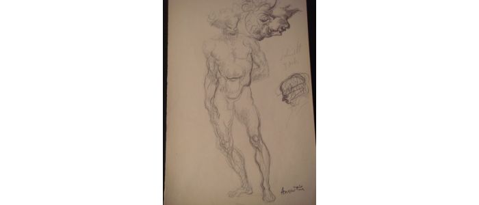 Faune 4 , étude de tête de femme - Crayon sur papier - Signed book, First edition - Edition-Originale.com