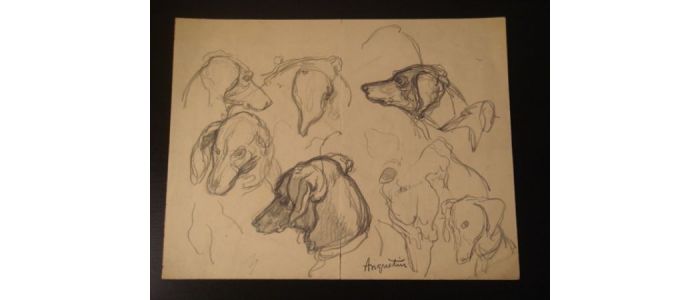 Etude de têtes de chiens.  - Crayon sur papier - Signiert, Erste Ausgabe - Edition-Originale.com