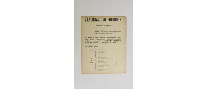 Apollinaire Tract L Antitradition Futuriste Manifeste Synthese First Edition Edition Originale Com