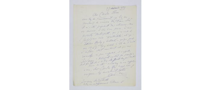 AUDIBERTI : Lettre autographe signée adressée à Carlo Rim concernant ses écrits sur le cinéma ravivant la mémoire de Jacques Audiberti - Signiert, Erste Ausgabe - Edition-Originale.com