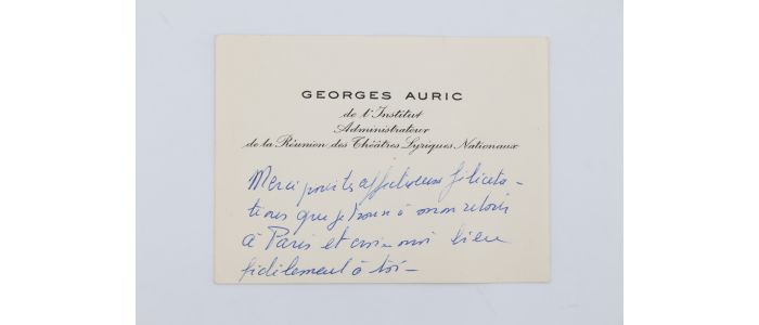 AURIC : Carte de visite dédicacée de Georges Auric à Carlo Rim - Libro autografato, Prima edizione - Edition-Originale.com