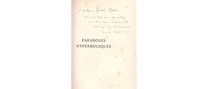 BAINVILLE : Paraboles hyperboliques - Autographe, Edition Originale - Edition-Originale.com