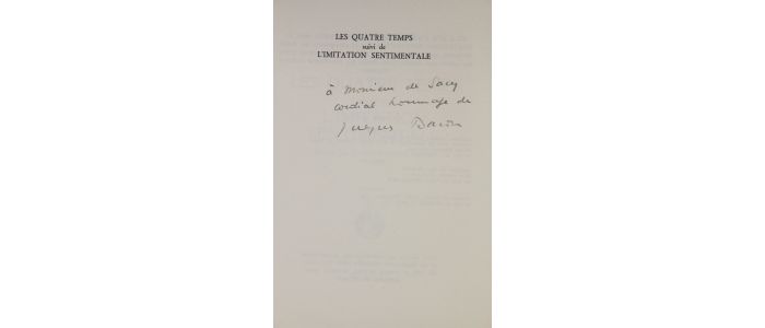 BARON : Les quatre temps suivi de L'imitation sentimentale - Signed book, First edition - Edition-Originale.com
