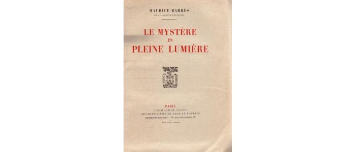 BARRES : Le mystère en pleine lumière - Erste Ausgabe - Edition-Originale.com