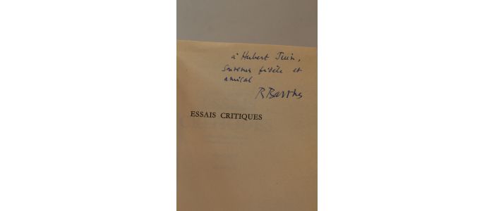 BARTHES : Essais critiques - Autographe, Edition Originale - Edition-Originale.com