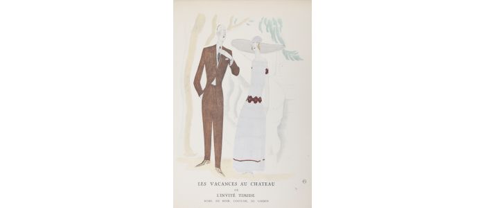 BEER : Les Vacances au Château ou l'invité timide. Robe, de Beer. Costume, de Larsen (pl.51, La Gazette du Bon ton, 1922 n°7) - Prima edizione - Edition-Originale.com