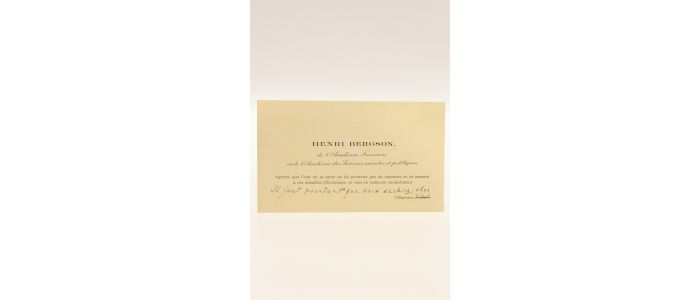 BERGSON : Carte autographe signée de Henri Bergson à M. Turquem - Autographe, Edition Originale - Edition-Originale.com