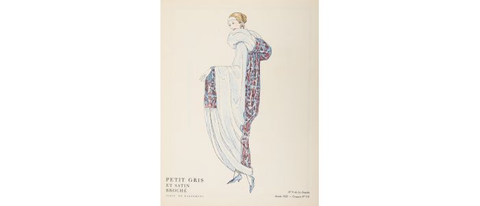BIANCHINI-FERIER : Petit gris et satin broché, tissu de Bianchini (Croquis N°VII, La Gazette du Bon ton, 1922 n°9) - Erste Ausgabe - Edition-Originale.com